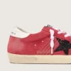 Women’s Super-Star in red suede with glitter star and white heel tab