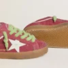 Women’s Super-Star in red suede with white leather star and silver leather heel tab