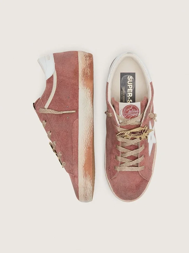 Men’s Super-Star in rust suede with metallic platinum leather star