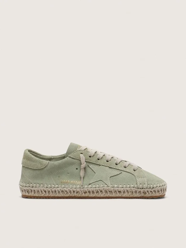 Women’s Super-Star in sage-green suede with tone-on-tone suede star and rope sole