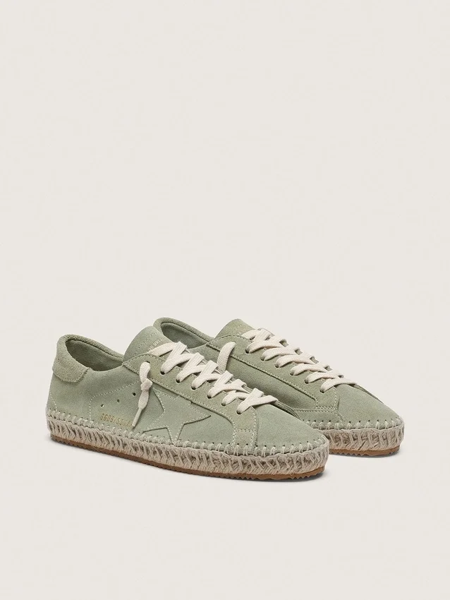 Women’s Super-Star in sage-green suede with tone-on-tone suede star and rope sole