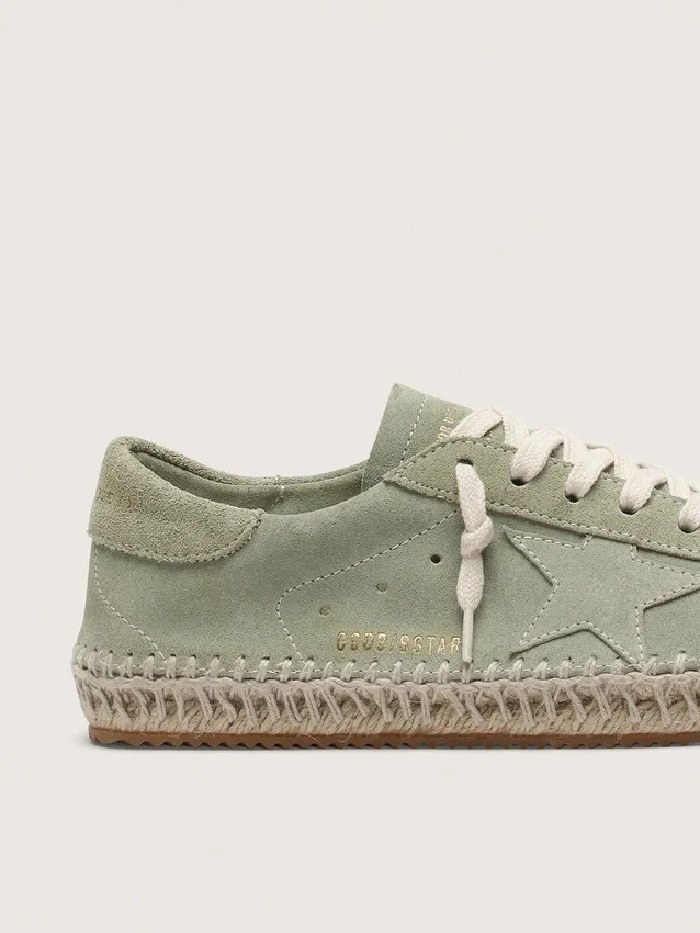 Women’s Super-Star in sage-green suede with tone-on-tone suede star and rope sole
