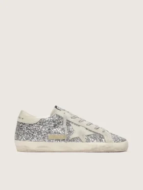 Women's Super-Star in silver glitter with ice-gray suede star