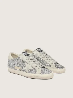 Women’s Super-Star in silver glitter with ice-gray suede star