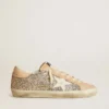 Women’s Super-Star in silver glitter with leather star and heel tab