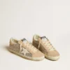 Women’s Super-Star in silver glitter with leather star and heel tab