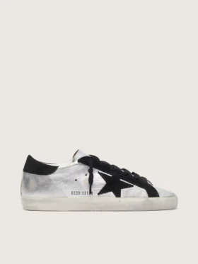 Women's Super-Star in silver leather with contrasting inserts