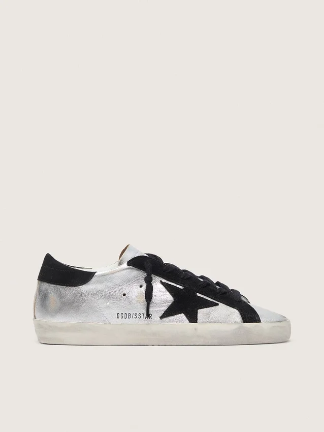 Women's Super-Star in silver leather with contrasting inserts