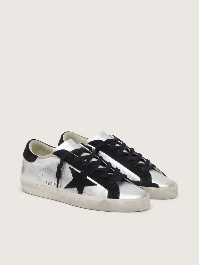 Women's Super-Star in silver leather with contrasting inserts
