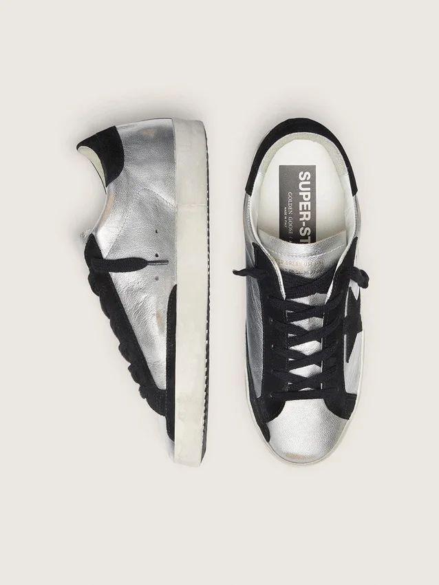 Women's Super-Star in silver leather with contrasting inserts