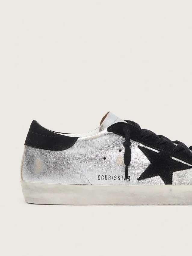 Women's Super-Star in silver leather with contrasting inserts