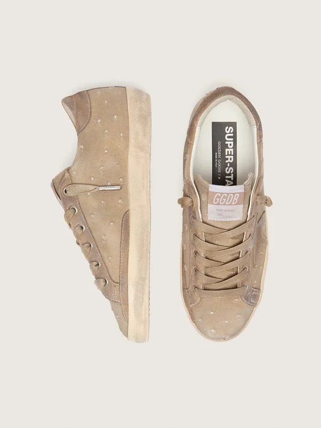 Women’s Super-Star in tobacco canvas with suede star and crystal inserts