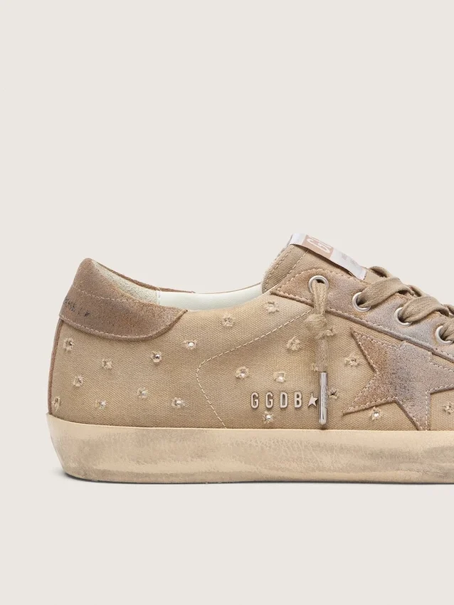 Women’s Super-Star in tobacco canvas with suede star and crystal inserts