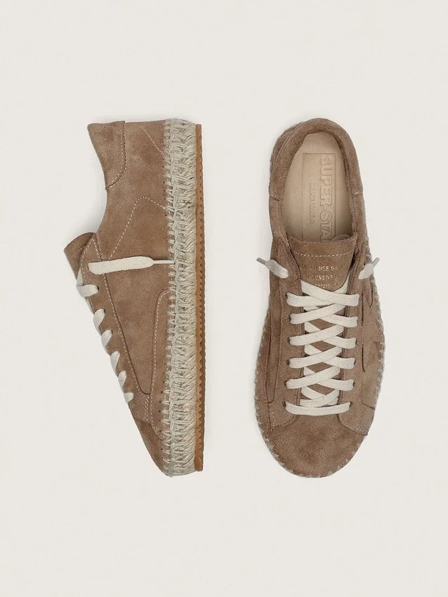 Men’s Super-Star in tobacco suede with beige suede star and rope sole
