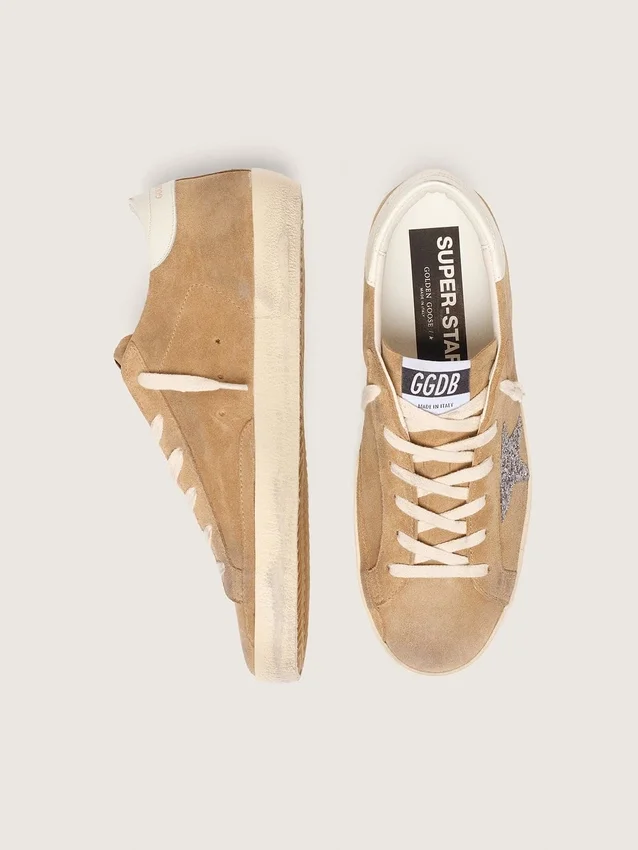 Women’s Super-Star in tobacco suede with silver glitter star