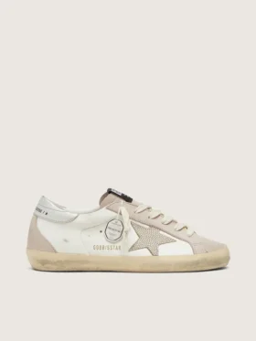 Women’s Super-Star in white and powder-pink leather with silver Swarovski crystal star