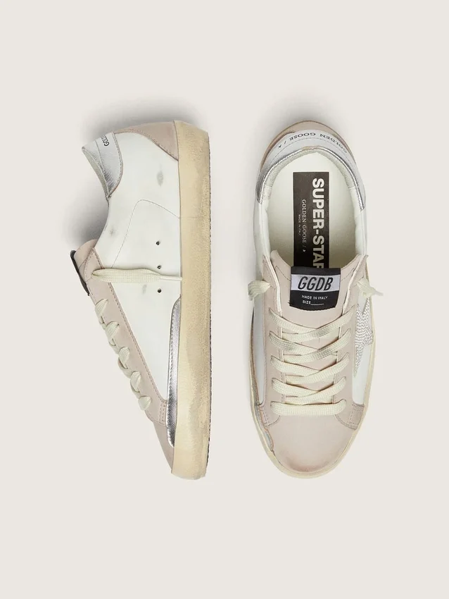 Women’s Super-Star in white and powder-pink leather with silver Swarovski crystal star