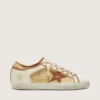 Women’s Super-Star in white leather and raffia with brick-red star and inserts