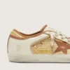 Women’s Super-Star in white leather and raffia with brick-red star and inserts