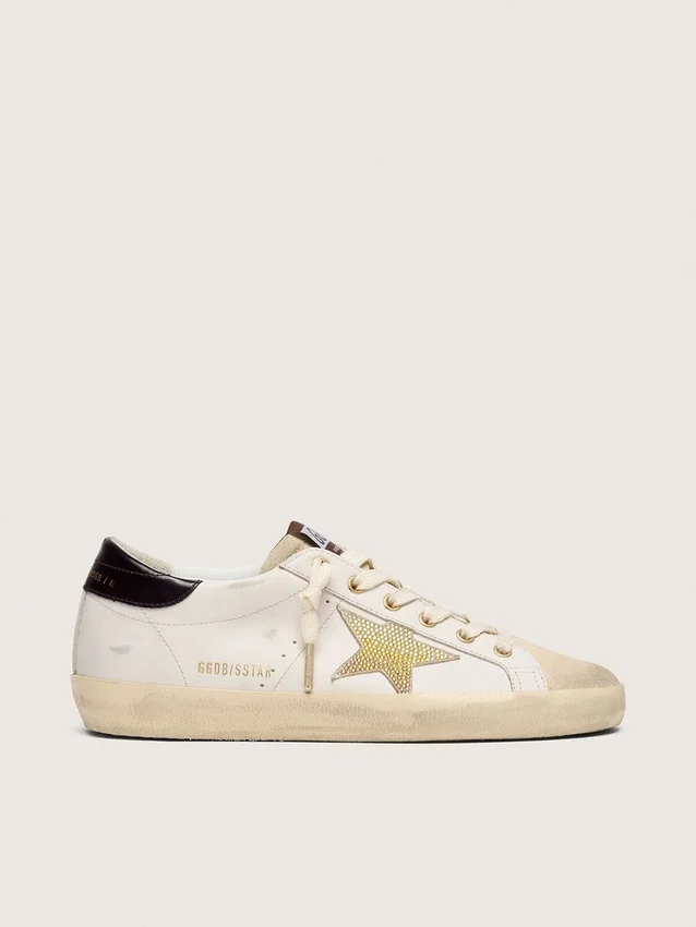 Women's Super-Star in white leather with gold Swarovski star