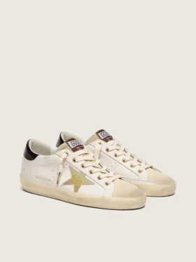 Women’s Super-Star in white leather with gold Swarovski star