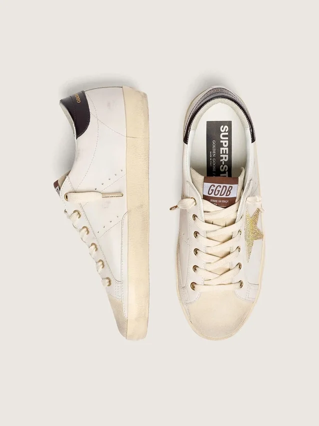 Women's Super-Star in white leather with gold Swarovski star