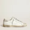 Women's Super-Star in white leather with perforated star and beige nubuck heel tab