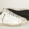 Women's Super-Star in white leather with perforated star and beige nubuck heel tab