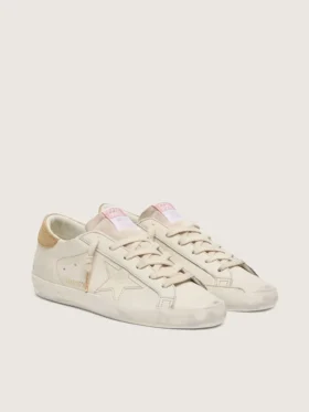Women’s Super-Star in worn white leather with tone-on-tone star