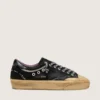 Women's Super-Star LAB in black laminated suede and nylon with raised star and laces with crystals