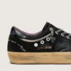 Women's Super-Star LAB in black laminated suede and nylon with raised star and laces with crystals