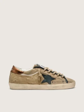 Women's Super-Star LTD in beige canvas with black leather star