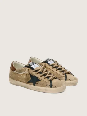 Women’s Super-Star LTD in beige canvas with black leather star