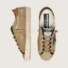Women's Super-Star LTD in beige canvas with black leather star