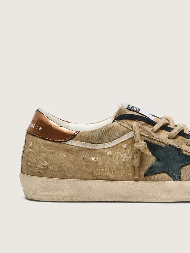 Women's Super-Star LTD in beige canvas with black leather star