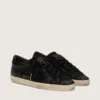 Women's Super-Star LTD in black croc-print leather with black suede star and heel tab