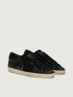 Women’s Super-Star LTD in black croc-print leather with black suede star and heel tab