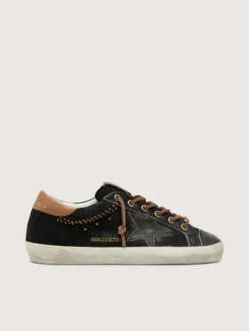 Women’s Super-Star LTD in black glitter leather with black leather star