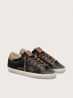 Women’s Super-Star LTD in black glitter leather with black leather star