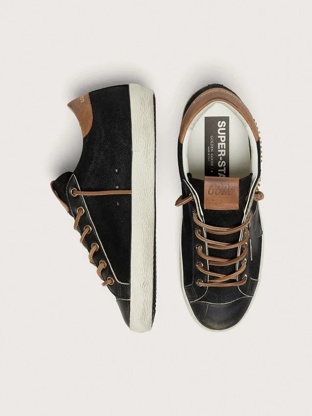 Women’s Super-Star LTD in black glitter leather with black leather star
