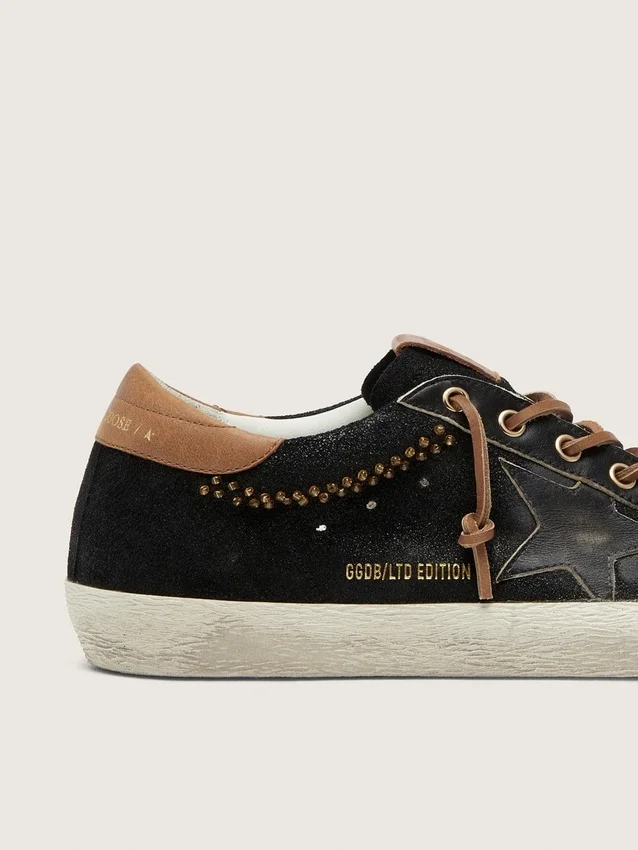Women’s Super-Star LTD in black glitter leather with black leather star