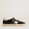 Women's Super-Star LTD in black suede with white printed star and silver glitter heel tab