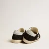 Women's Super-Star LTD in black suede with white printed star and silver glitter heel tab