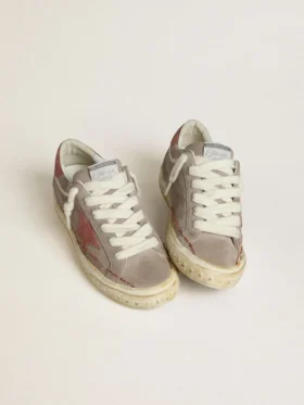 Women’s Super-Star LTD in gray suede with red waxed suede star and heel tab