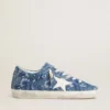 Women's Super-Star LTD in light blue denim with a white leather star and embroidered flowers