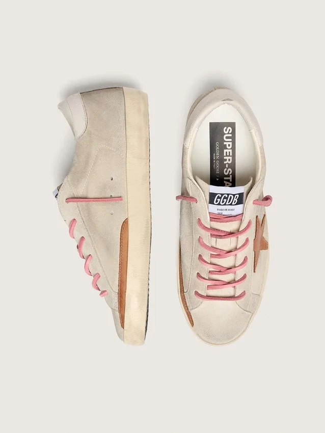 Women’s Super-Star LTD in pearl suede with brick-red star and embroidery