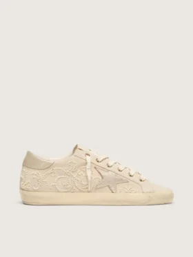 Women's Super-Star LTD in pearl suede with gold star and bead embroidery