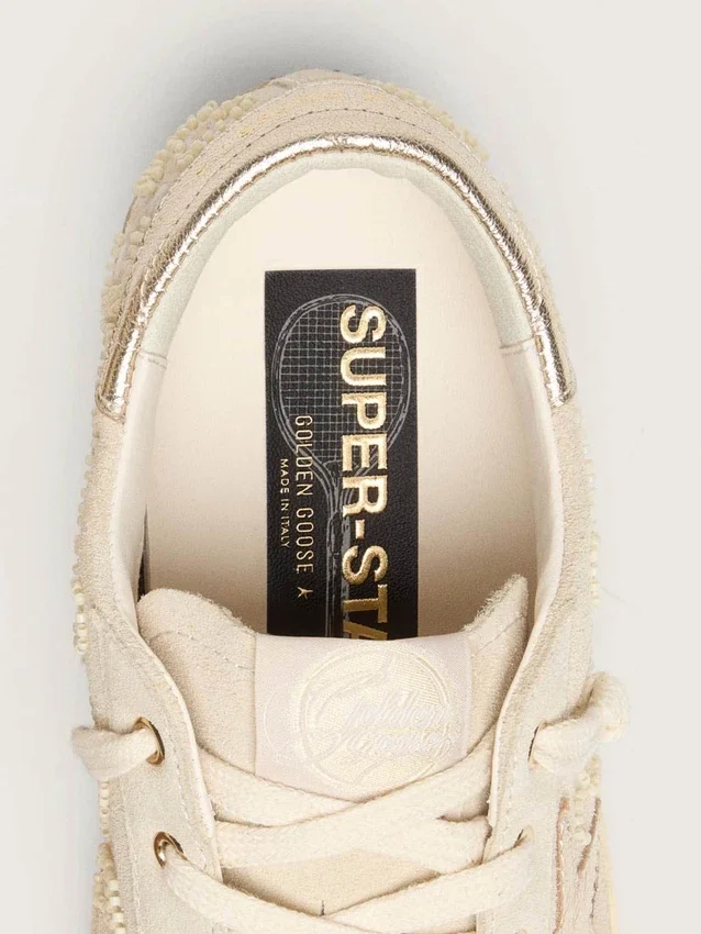 Women's Super-Star LTD in pearl suede with gold star and bead embroidery