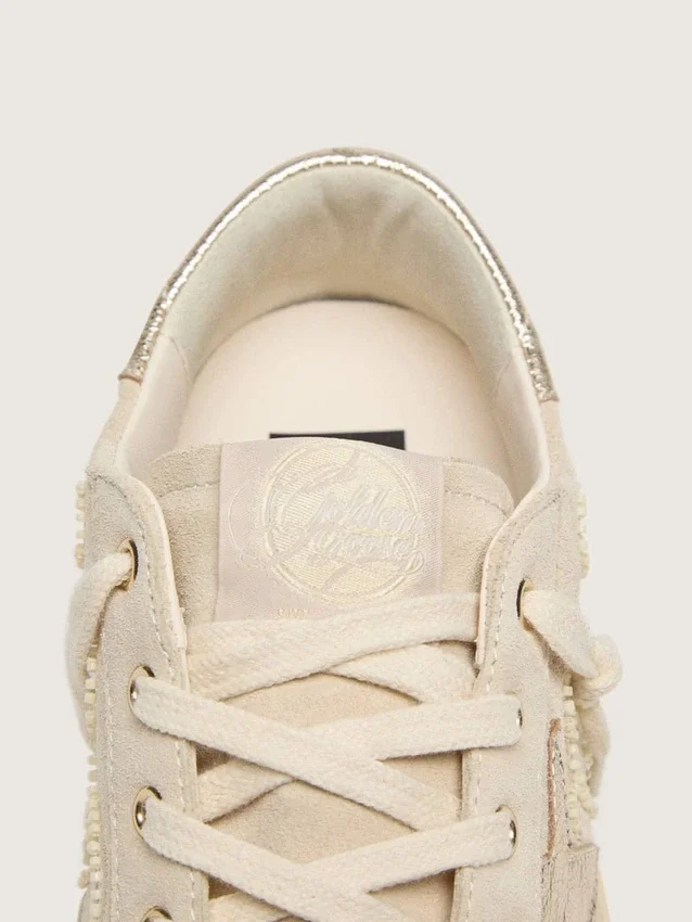 Women's Super-Star LTD in pearl suede with gold star and bead embroidery