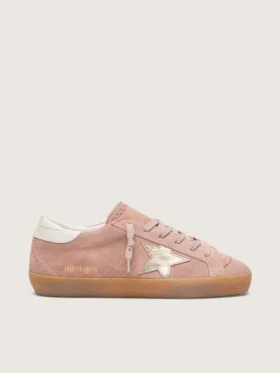 Women’s Super-Star LTD in pink suede with platinum metallic leather star